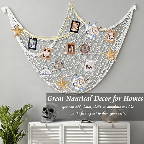 Nautical Fish Net Decorations - 6 Pack 80x40 Inch Cotton Sea Party Backdrop