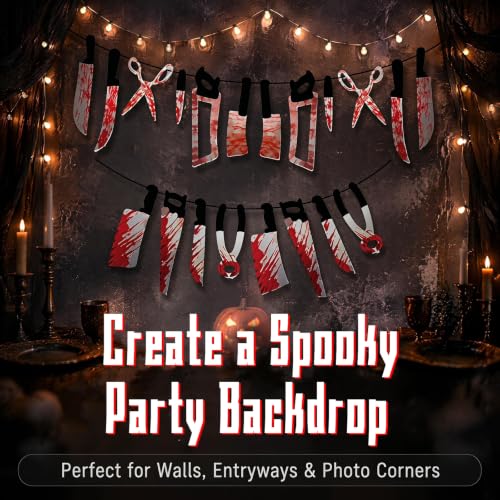Halloween Bloody Banner Set - 4pcs Horror Decor with Blood-Splattered Props