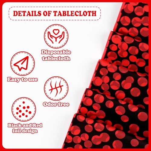 Black and Red Plastic Tablecloth 54x108 Inch - Disposable Party Cover for Events