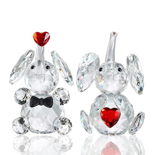 Couple Crystal Elephant Figurines Gift Set - 3.5 Inch Glass Animals Statues