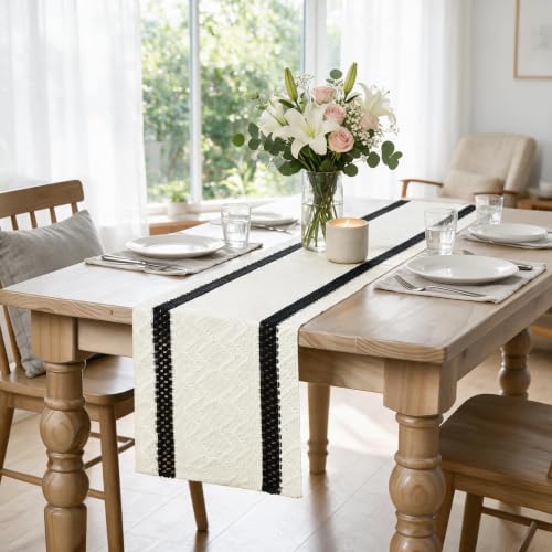 Artoid Mode Black Stripe Woven Rustic Table Runner 12x36 Inch - Durable Home Decor