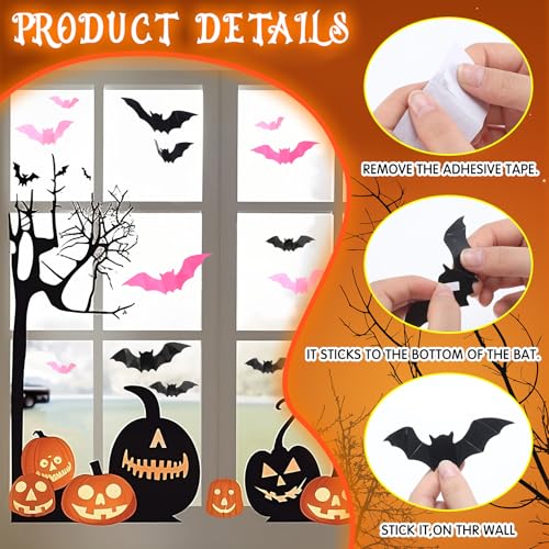 Pink Black Creepy Gauze Decor Spider Web Set with Bats for Halloween - 12 Pieces (Variation of THIS listing)
