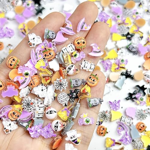 50Pcs Halloween Nail Art Charms Ghost Pumpkin Rhinestones for DIY Nails - Multicolored