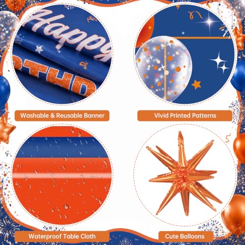 Yomaiha Blue Orange Birthday Decorations Party Kit Banner Balloons Backdrop