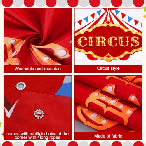Circus Carnival Party Decorations Set with Red Fringe Curtain and Banners