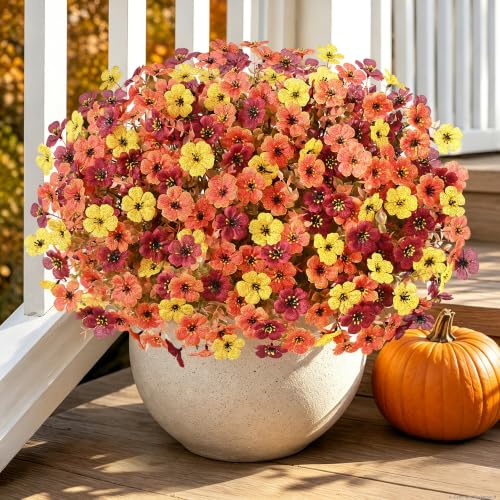 Artificial Mums Flowers Outdoor Fall Decor 24 Bundles - Orange Yellow Brown