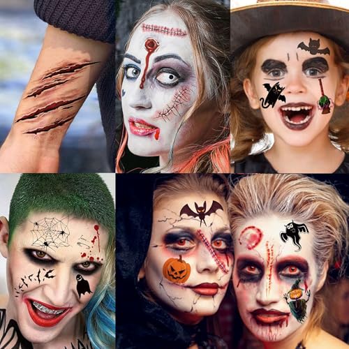 Halloween Temporary Tattoos Set - 100+ Realistic Face & Body Stickers 3D 3DHalloween