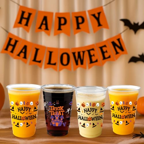 Halloween Plastic Cups Set - 60PCS 16oz Disposable Cups with Spooky Designs - Variation: Halloweencups