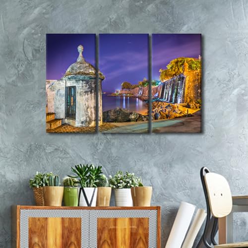 Puerto Rico Coast Wall Art Canvas Prints 3-Piece Set - San Juan Paseo De La Princesa, 42x28 in Variation of Artwork-01