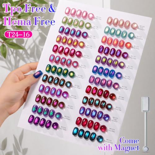 Ethereal Aurora Cat Eye Gel Nail Polish Set - 28Pcs, Same Color & Bottle, DIY Manicure