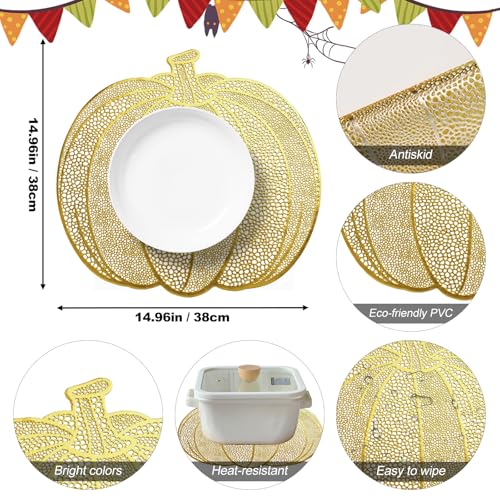 Gold Pumpkin Placemats Set of 12 - Fall Thanksgiving Halloween Table Decor