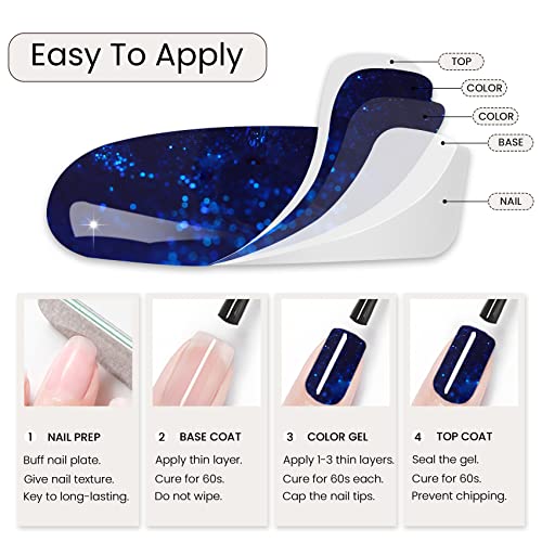 Deep Blue Glitter Gel Nail Polish - 15ML Shimmer UV LED Manicure
