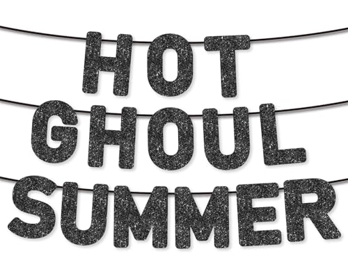 Pre-Strung Halloween Banner - Summerween Birthday Party Decorations - Black Glitter, 9.8 Feet