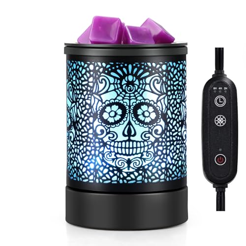 Skull Timer Fragrance Wax Melts Warmer with 7-Color LED Lights - Gothic Home Decor