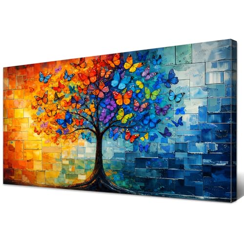 Tree of Life Wall Art Canvas - Colorful Butterfly Tree of Life 40" x 20"