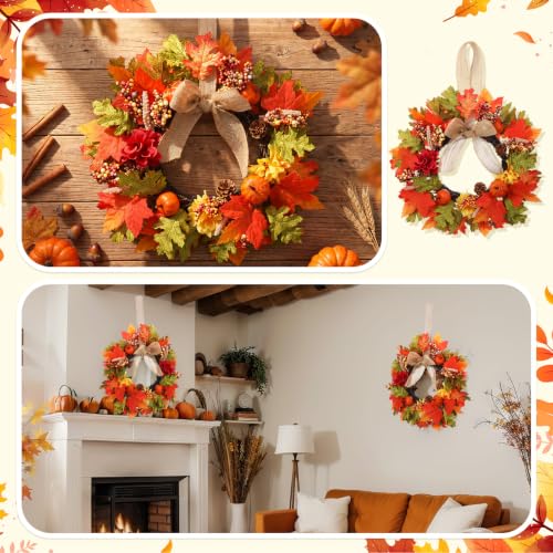 Sosation 2-Pack 16 Inch Fall Wreaths for Front Door - Autumn Harvest Decor