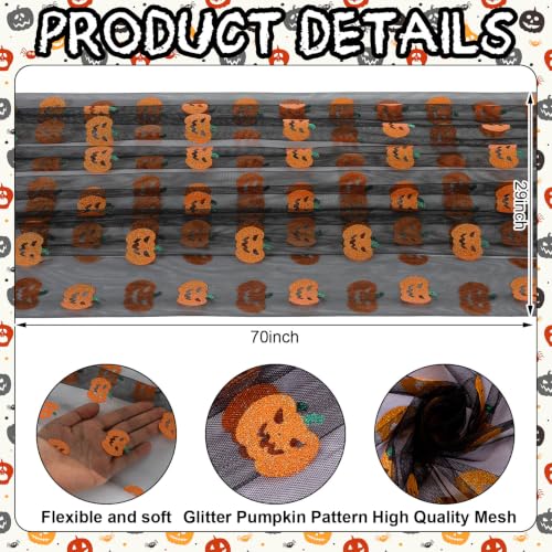 Halloween Pumpkin Table Runner Set - Black Tulle with Jack-o-Lanterns, 4 Pieces, 29x70 Inches - Pumpkin Variation