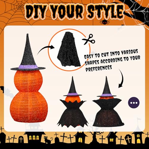 Halloween Collapsible Pumpkin Decoration Set - 2PC 3FT LED Lantern with Star Cap & Black Cloak