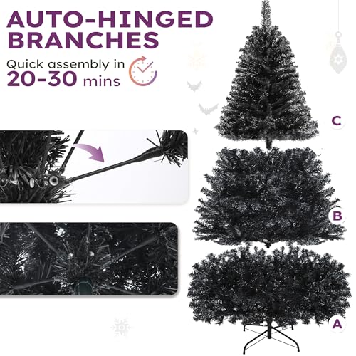Black Artificial Christmas Tree 6ft with 818 Tips - Holiday Decor
