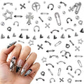 Punk Series Goth Nail Charms Set - Silver & Black Metal Nail Studs, 300+ Pieces