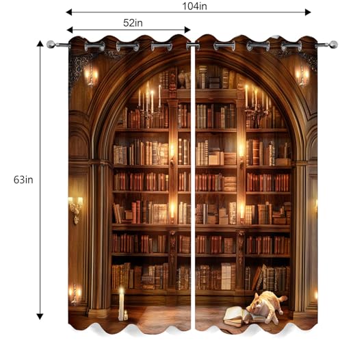 Blackout Curtains Set - 2 Panels 52x63 Inches for Bedroom Living Room - Book4 Variation