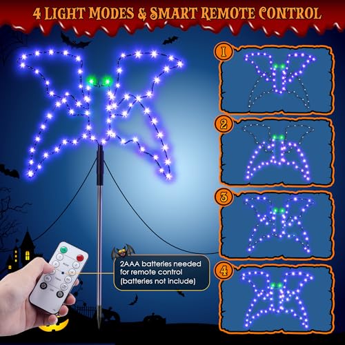 Halloween Bat Pathway Lights Set - 4 Pack Outdoor Decor with Remote & 4 Light Modes