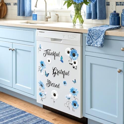 14Pcs Blue Floral Daisy Dishwasher Magnet Cover Set - Refrigerator & Metal Surface Decor