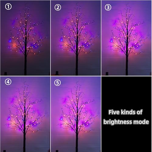 6Ft Black Birch Halloween Tree with 144 LED Purple & Orange Lights - 1 Pack