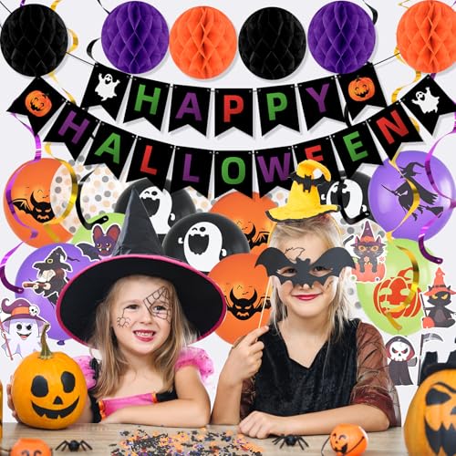 Halloween Decorations Banner Kit with Garland, Honeycomb Balls & Streamers for Party Indoor