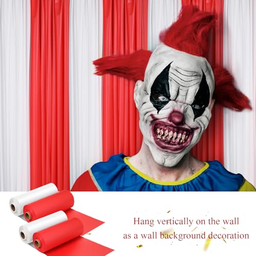 4 Rolls Circus Carnival Table Cover Backdrop - White & Red, Disposable