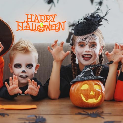 Halloween Neon Light Sign - Orange Pumpkin & Happy Halloween Wall Decor - USB Powered - Variation: Orange Halloween