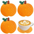 4 Pack Fall Pumpkin Crochet Coasters - Handmade Autumn Drink Mats for Table Decor