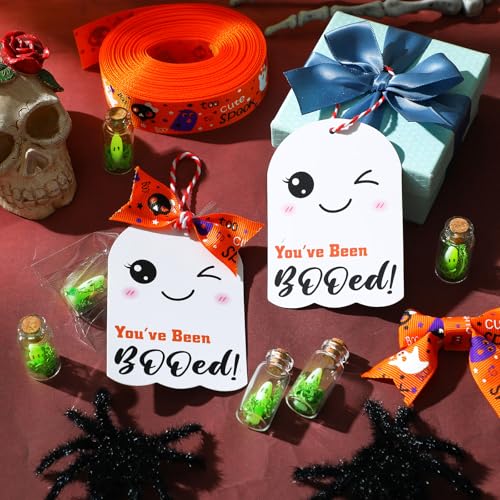 Halloween Ghost Mason Jar Figurine Set - 20 Luminous Mini Ghosts with Moss & Accessories
