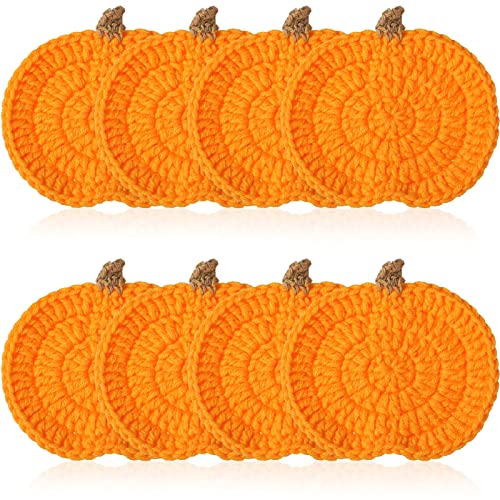 8 Pack Fall Crochet Pumpkin Coasters Halloween Thanksgiving Decor - Cute Table Mats