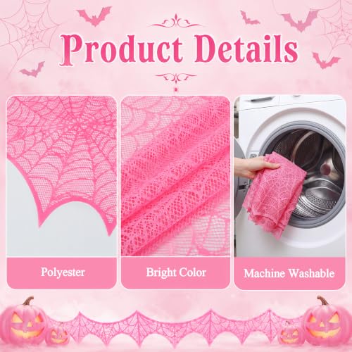 Pink Halloween Mantel Scarf Decoration Indoor Lace Spider Web Festive Decor