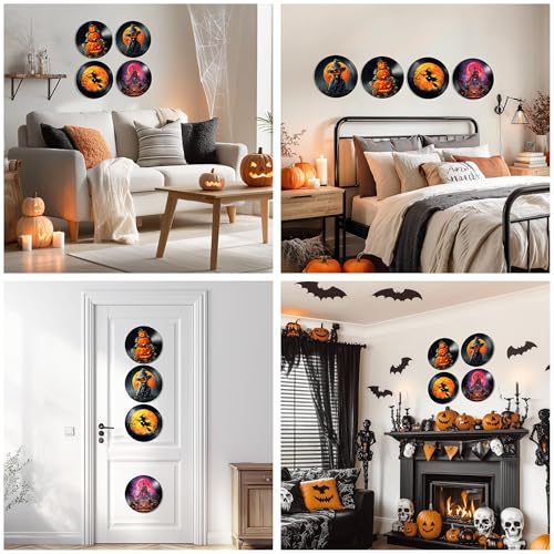 Halloween Wall Decor 4-Piece Set - Horror Pumpkins, Scarecrow, Witch Posters