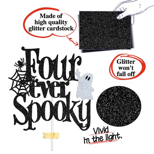 Halloween 4th Birthday Cake Topper Bat Ghost Spooky Party Decor - 5.9"
