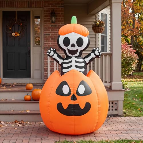Halloween Inflatable Skeleton on Pumpkin with LEDs - Black & White Variation