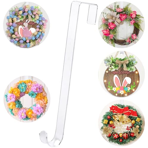 Clear 12-Inch Wreath Hangers for Front Door - Non-Scratch, Installation-Free, Pack of 1