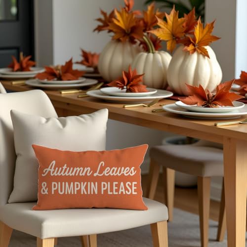 Pumpkin Orange Fall Throw Pillow Cover 12x20 Inch - Autumn Decor