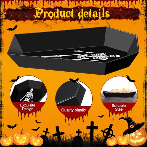 Halloween Coffin Candy Bowl Set - Skull & Black Plastic Serving Trays - 2 Pieces
