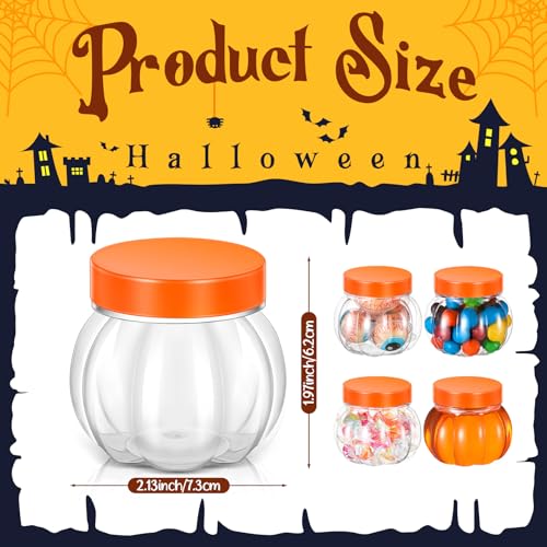 60 Pack Halloween Pumpkin Candy Jars - 5 oz Plastic Containers with Lids, Orange - Fall & Thanksgiving Decor