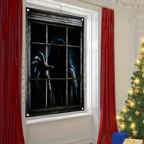 Halloween Window Cover Ghost Girl Horror Decal - Haunted House Outdoor Indoor Decoration 47x31 Inch