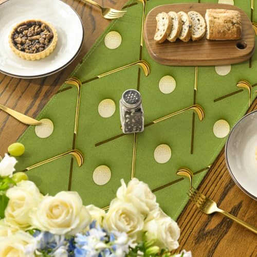 Golf Themed Table Runner 13x72 Inch Green Sport Party Decor for Home & Dining