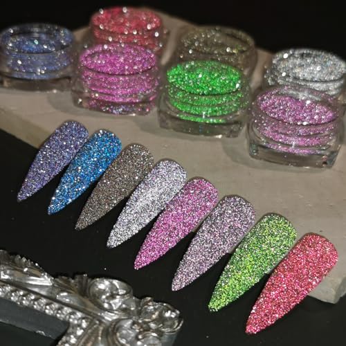 Reflective Glitter Powder Set - 8 Colors Diamond Nail Art Glitter - Sparkle & Shine
