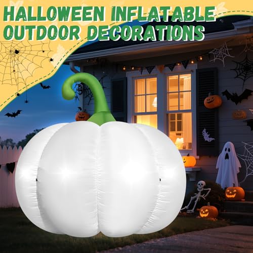 Giant White Inflatable Pumpkin with LED Lights for Halloween & Fall Decor