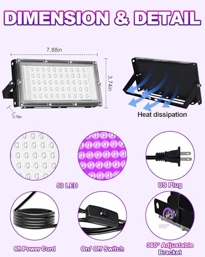 50W Black Light Bulbs 2 Pack for Halloween Glow Party Outdoor Indoor IP66 Waterproof
