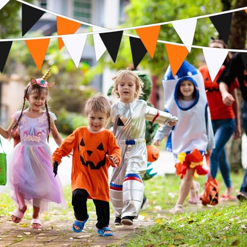 Halloween Pennant Banner Decorations Set - Orange Black White, 28ft, 30 Flags