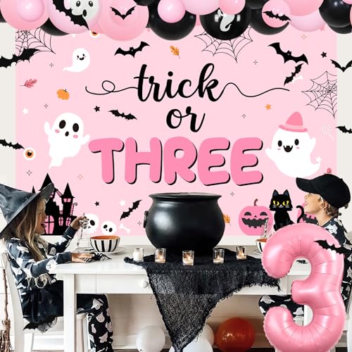 Halloween 3rd Birthday Balloon Garland Kit with Bat Wall Stickers and Foil Number 3