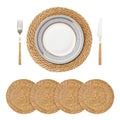 Natural Woven Placemats Set of 4 - 12 Inch Round Boho Rattan Water Hyacinth